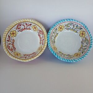 Melamine Bowls Turquoise Yellow Red Blue Assorted Floral 8"  7Pc Set